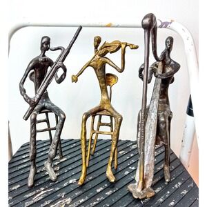 Vintage Bernard Kim Metal Sculpture Lot 3 Brutalist Cast Metal Musicians MCM